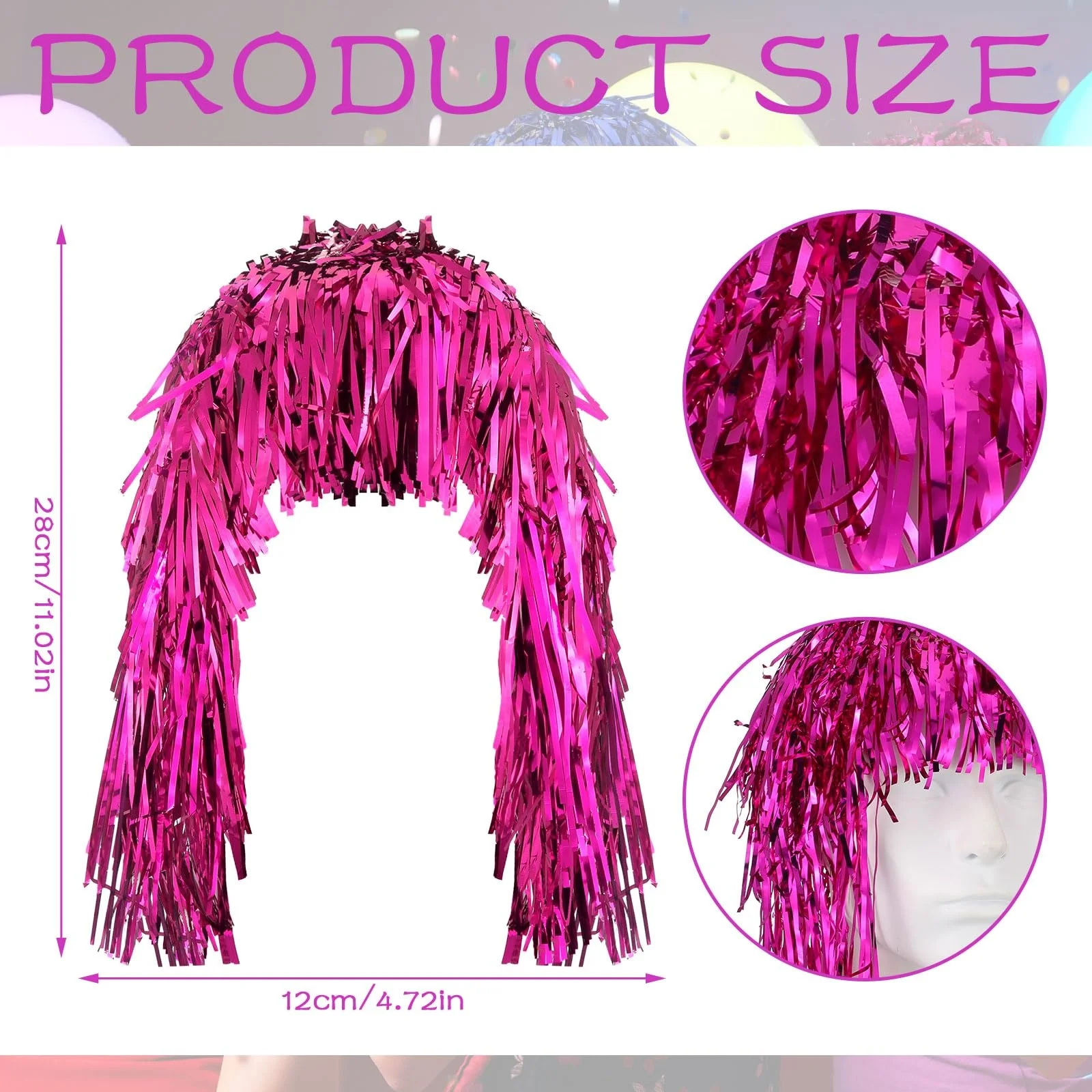 1/6 Stück Bunte Folien-Glitzerperücken Metallische Disco-Haarteile für 80er-Jahre-Cosplay Halloween Karneval Party Foto-Requisiten Kopfbedeckung – Detail 2