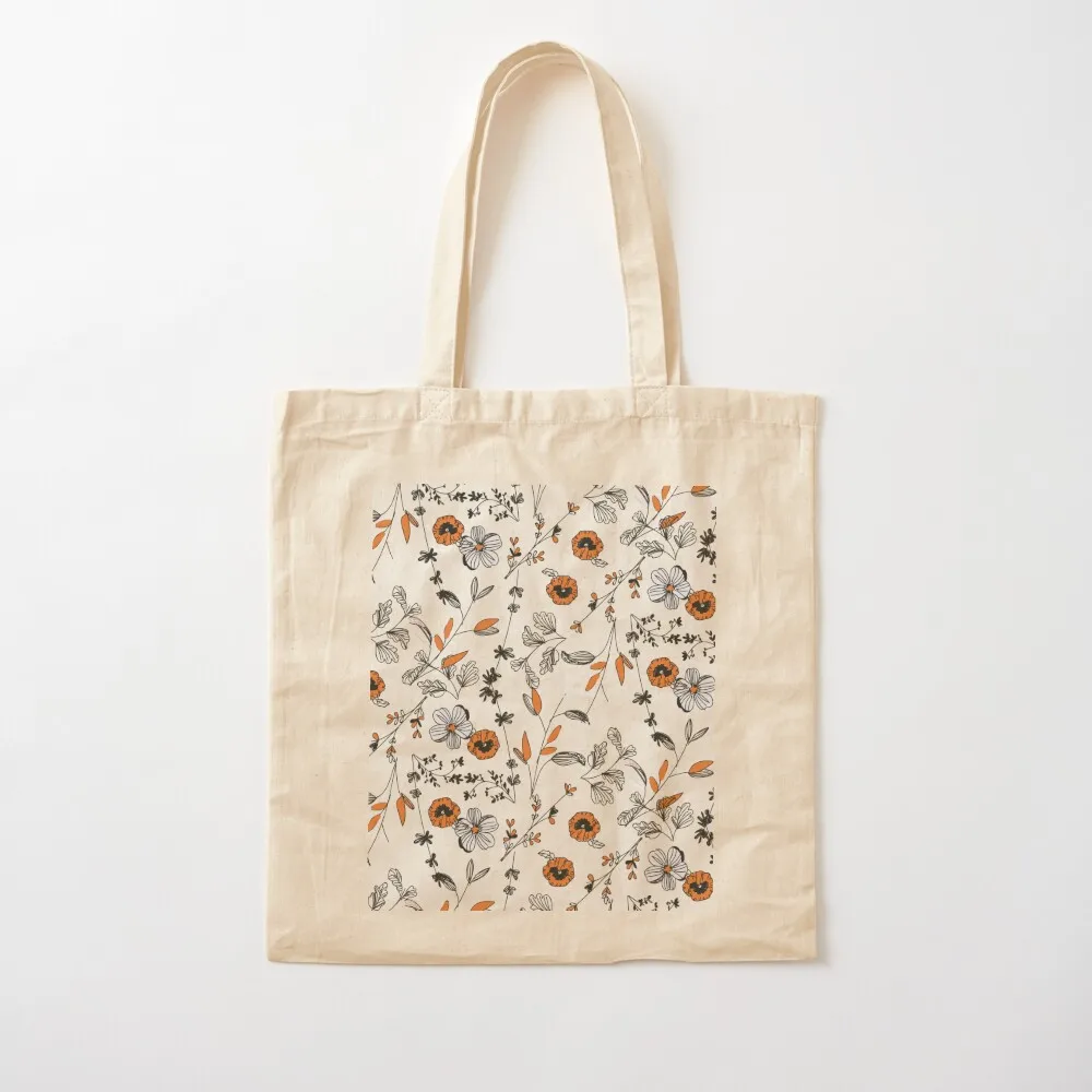 

Orange Flower Pattern Tote Bag supermarket folding bag Shopping bags