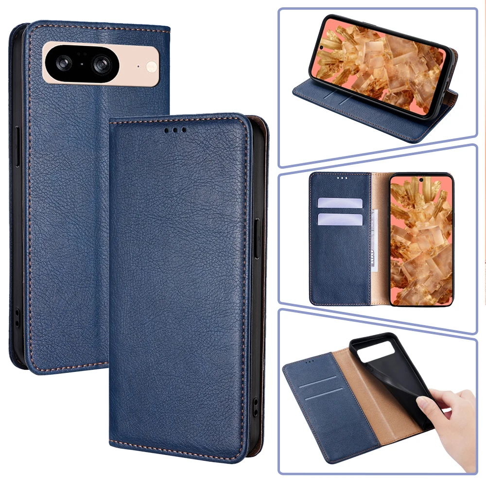 Bussiness Leather Wallet Phone Case for Google Pixel 8A 8 7 6 Pro 5A 4A 5 3 2 XL 2 Flip Cover Magnetic Case with Card Slots