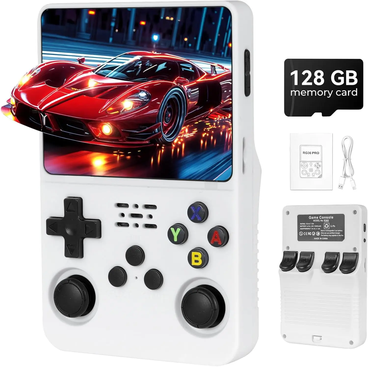 

R36S Retro Handheld Game Console with ARKOS System 3.5 Inch IPS Display 64GB/128GB Pre Loaded Games Ideal Gift for Boys & Gamers
