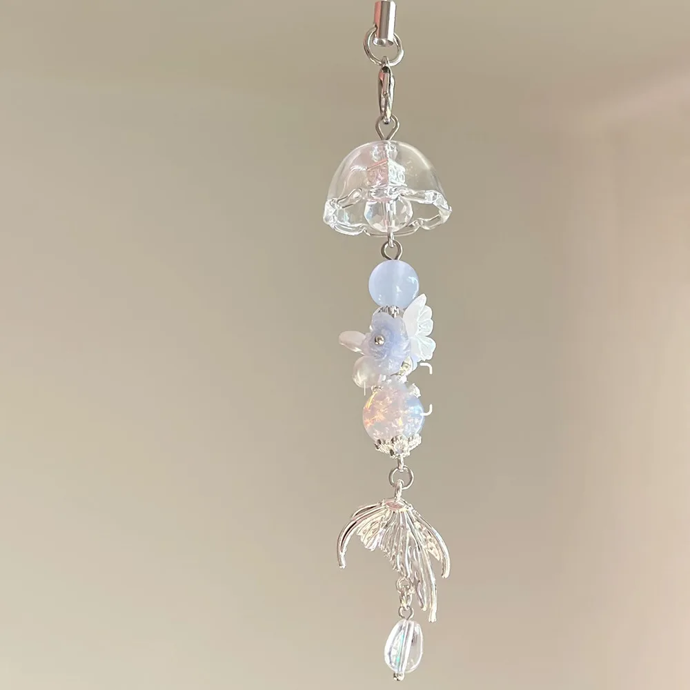 Jellyfish Mermaid Phone Charm Beaded Phone Strap Ocean Aesthetic Bag Camera Pendant Handmade Keychain Women Hanging OrnamentGift