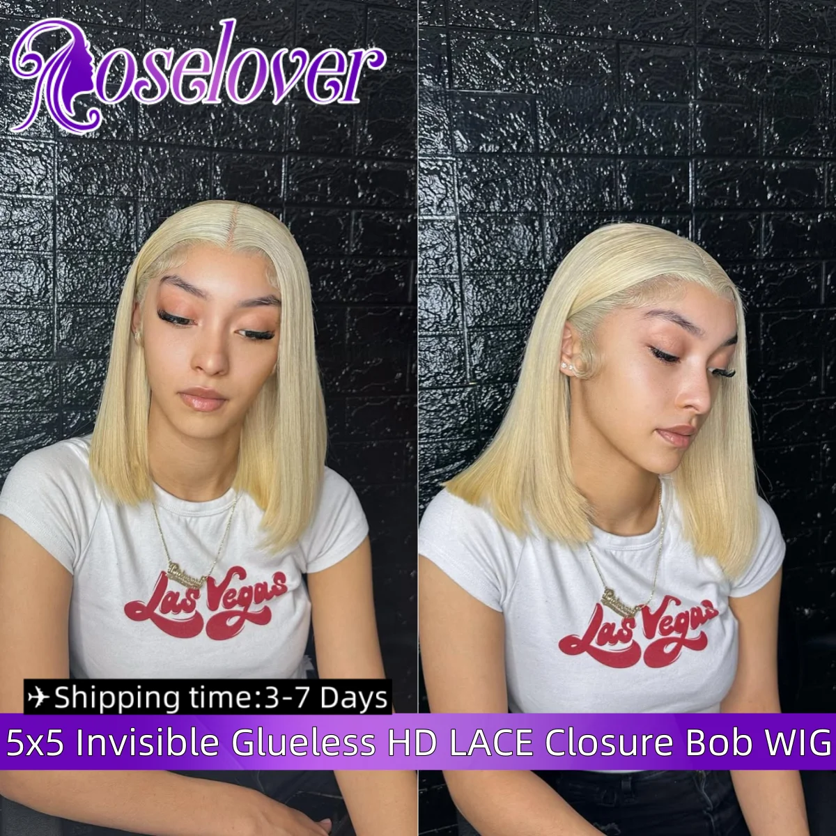 

ROSELOVER 12Inch 5x5 Bob Wig Human Hair Invisible Real HD Lace Closure Wig Wear to Go Glueless 613 Blonde Wig 250% for Woman
