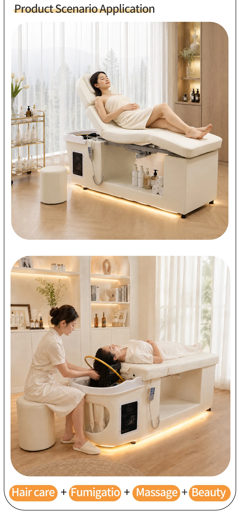 Fabrik-Großhandel Maßanfertigung Shampoo-Liege mit Elektrischer Rückenlift-Funktion Massagetisch Friseursalon-Möbel Neuestes Design – Detail 6