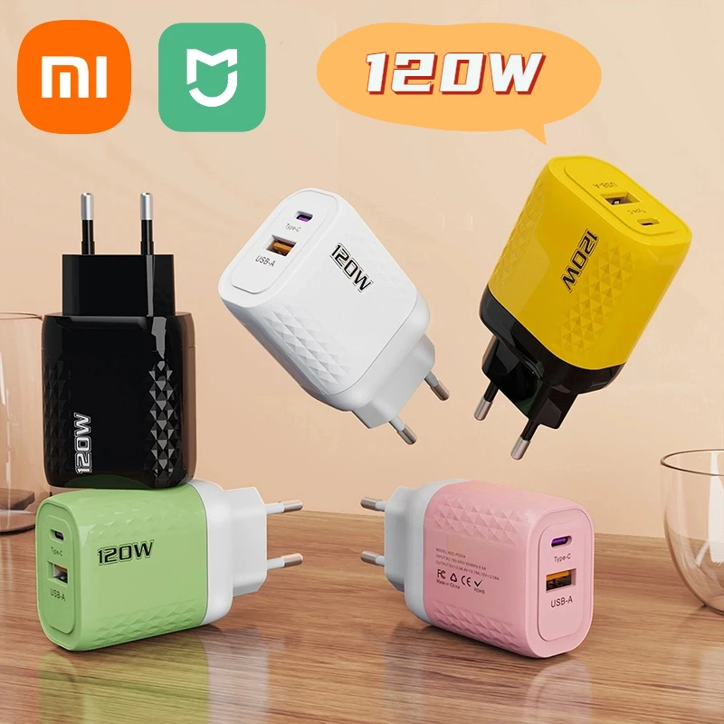﻿   XIAOMI 2 in1 USB Type-c شاحن 120 واط GaN شحن سريع الاتحاد الأوروبي/الولايات المتحدة/المملكة المتحدة التوصيل آيفون سامسونج هواوي USB السفر الجدار شاحن جديد