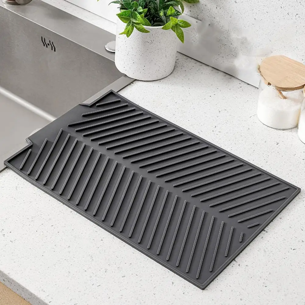 ملحقات حوض المطبخ حصيرة تصريف سيليكون غير قابلة للانزلاق لطاولة المطبخ مع وسادة تجفيف مقاومة للحرارة مدمجة للحوض