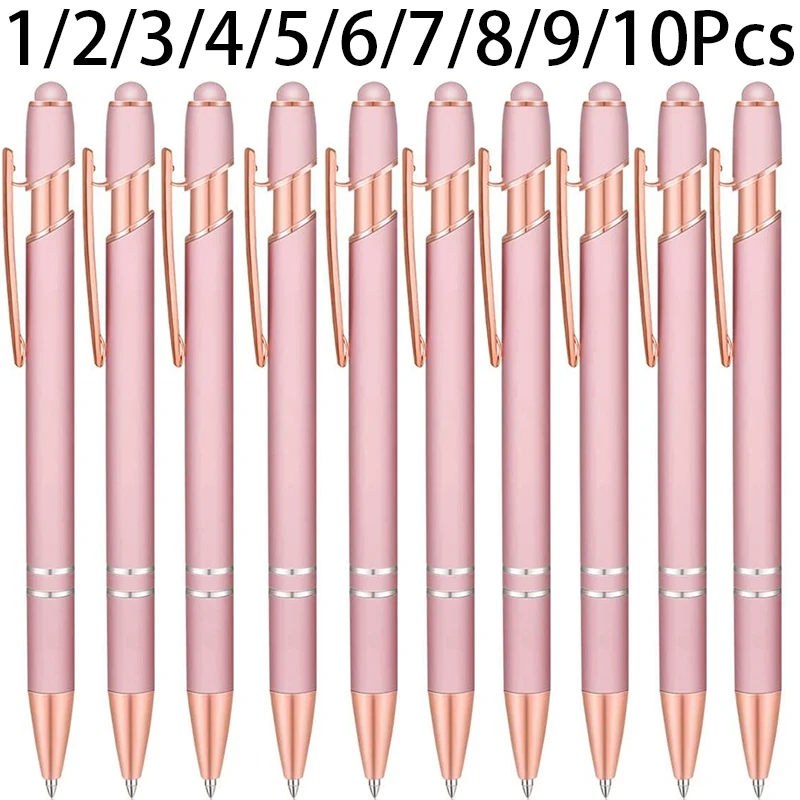 1-10Pcs Novelty Stylus Ball Pens Rose Gold Aluminum Metal Ballpoint Pen Business Gifts Pen