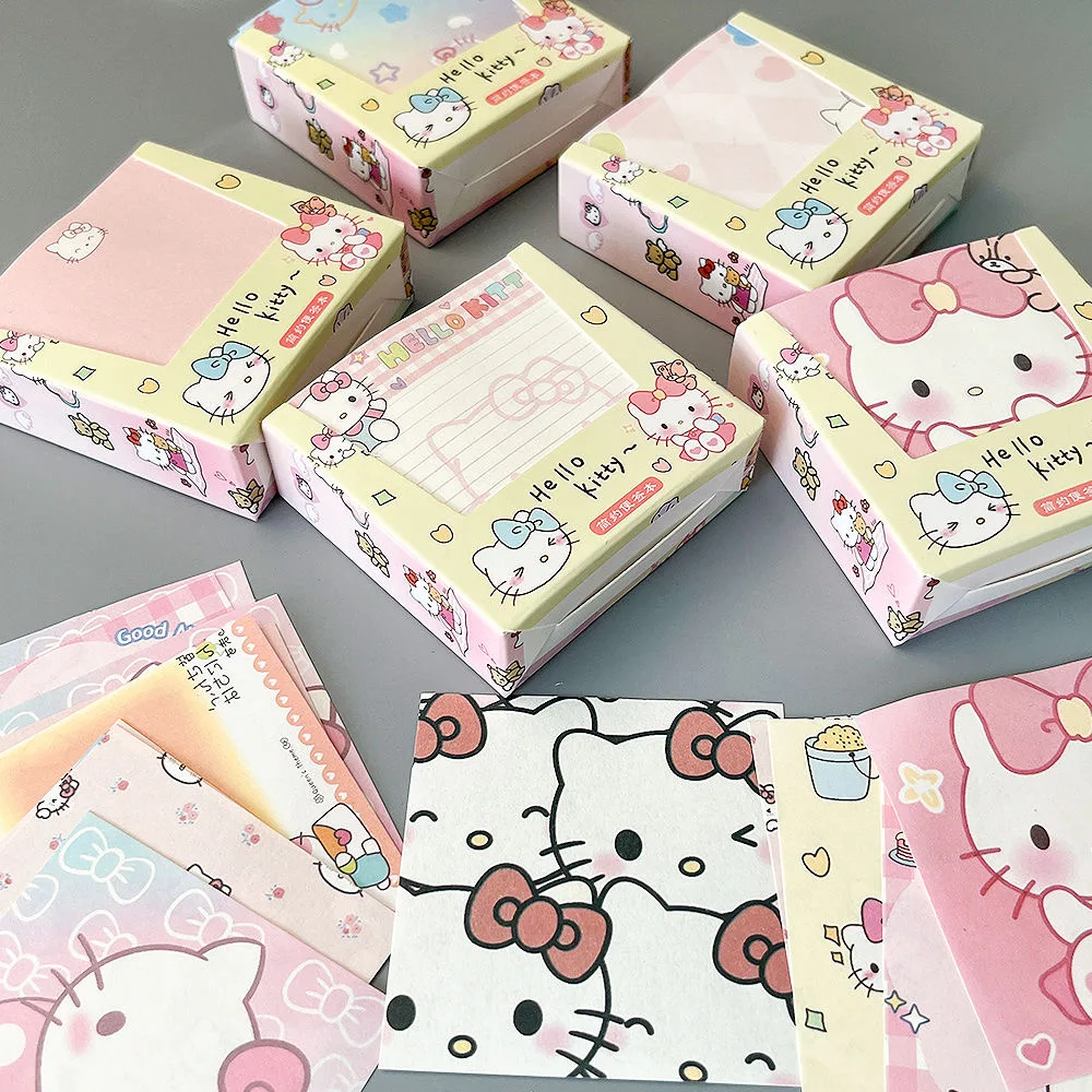 Sanrio HelloKitty Scatola per appunti adesivi Nota adesiva non appiccicosa Blocco note in carta colorata Studente Cartoon Girl Message Book Manuale