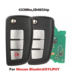 jingyuqin 3 Buttons Remote Key Shell Case Cover For Nissan Bluebird Sylphy 433Mhz ID46 Chip Replacement