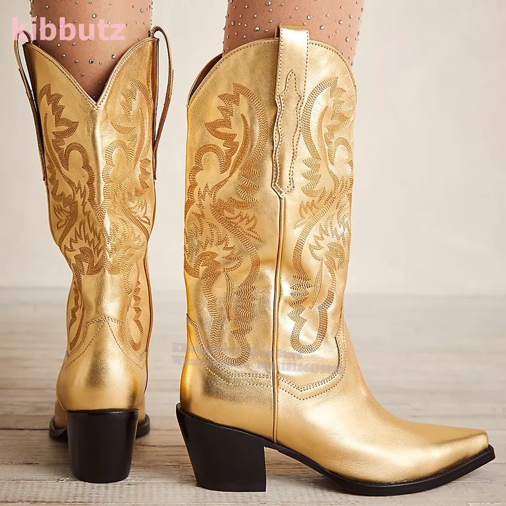 Cowboy Knee-High Boots Pointed Toe Strange Style Genuine Leather Solid Slip-On Fashion Luxury Concise Super High Shoes 2023 New