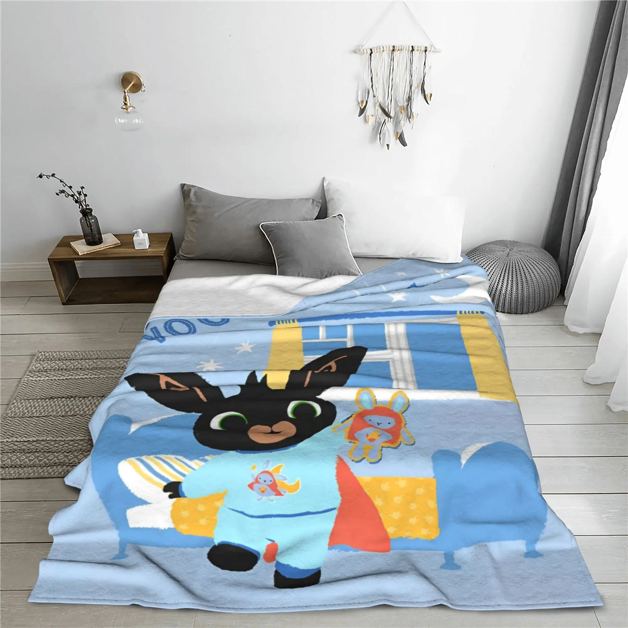 Bing Bunny Hoppity Voosh Blankets Fleece Print Cartoon Animation Multifunction Super Soft Throw Blanket Couch Bedroom Rug Piece