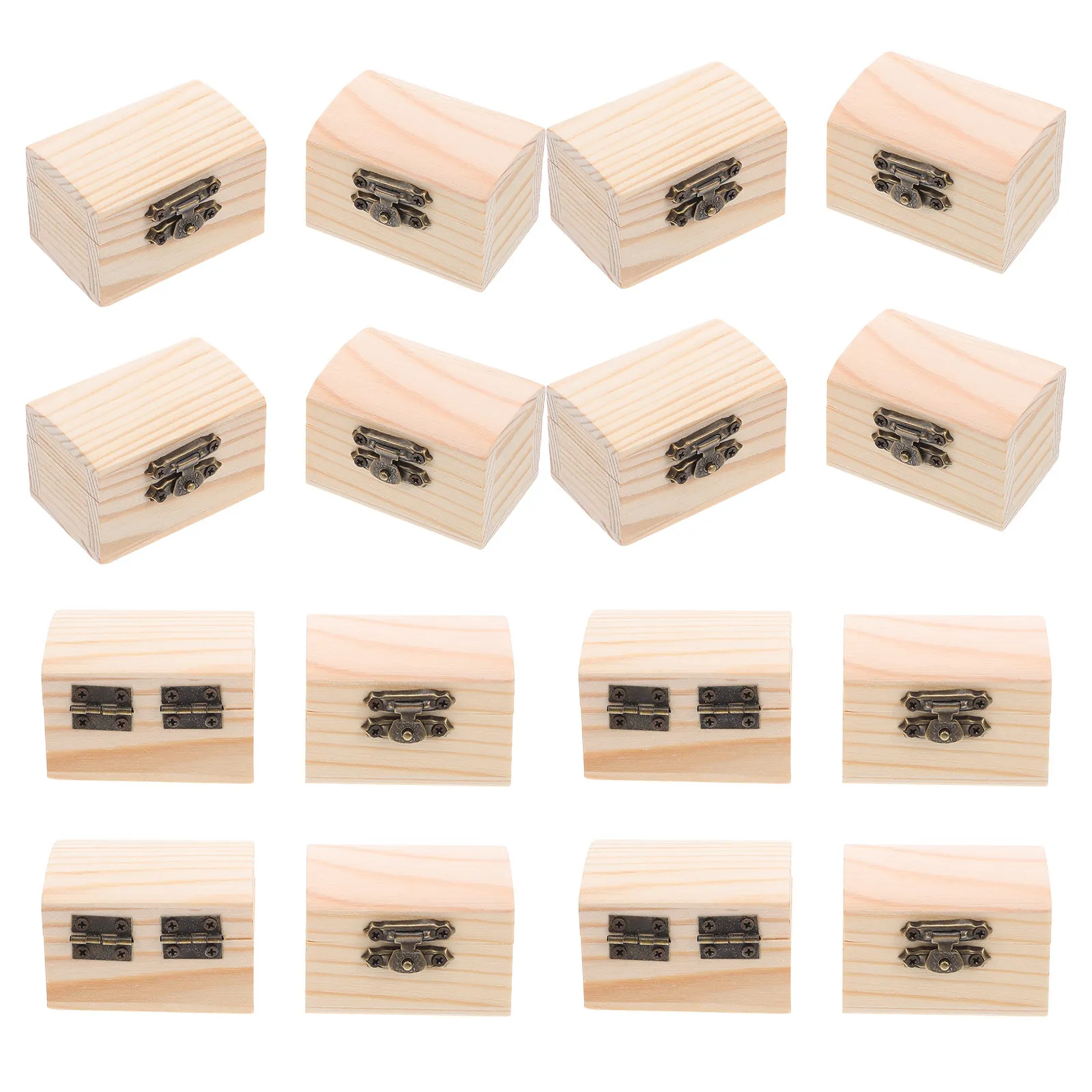 

12Pcs Mini Unfinished Wooden Treasure Chest with Hinged Lid Locking Clasp Natural Pine Craft Box for DIY Jewelry Storage Party