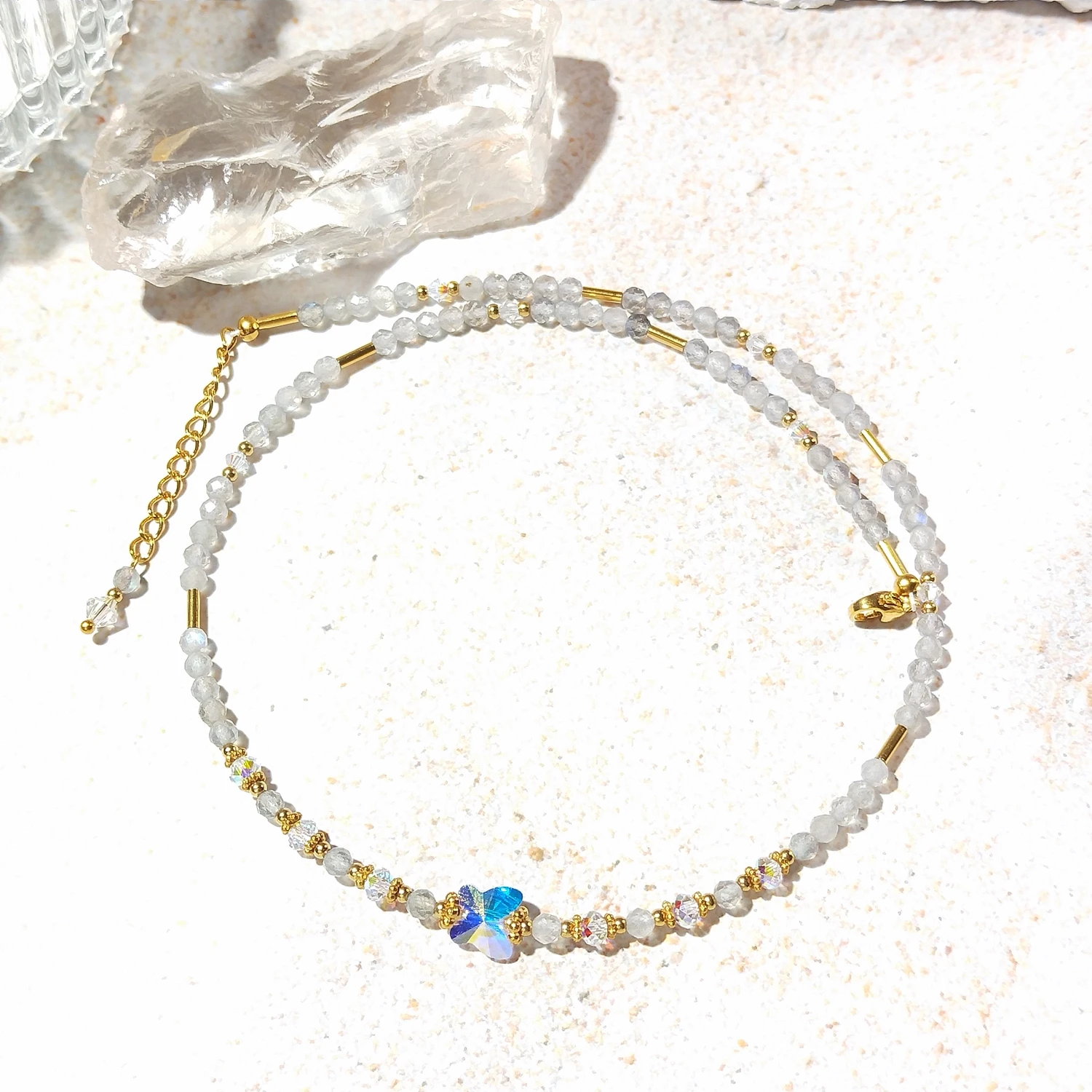 

Lii Ji лабрадорит натуральный камень 3 мм ожерелье из нержавеющей стали для женщин девочек подарок 38 + 3 см