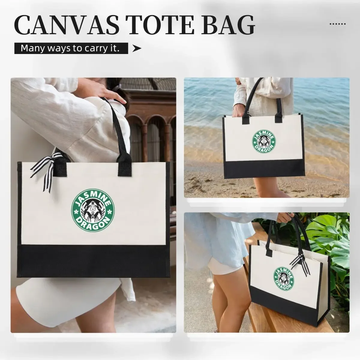 Grande capacidade Canvas Gift Shopping Bag, The Jasmine Dragon, customizável, Quality Gifts