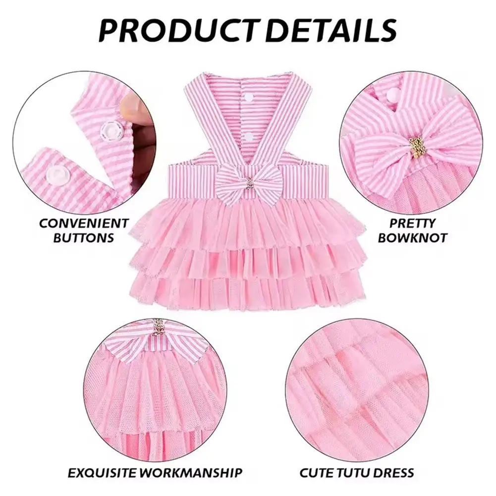 Small Pet Summer Dress Lace Skirt Pet Clothing Chihuahua Stripe Skirt Puppy Cat Princess Apparel Cute Puppy Clothes Pet Product