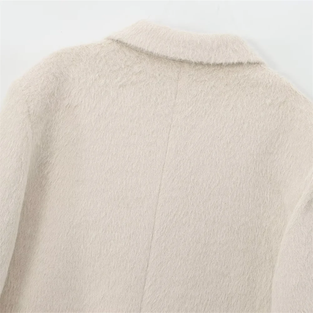 Dames effen kleur pluche textuur revers casual pak met lange mouwen herfst en winter nieuw slim fit jack