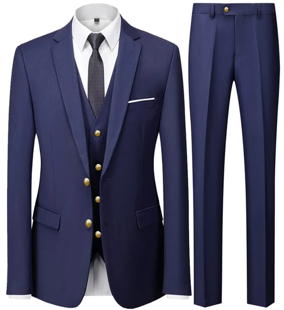 3 Pieces Set Fashion Men's Casual Business Suit  Male Two Button Blazers Trousers Pants Vest Waistcoat