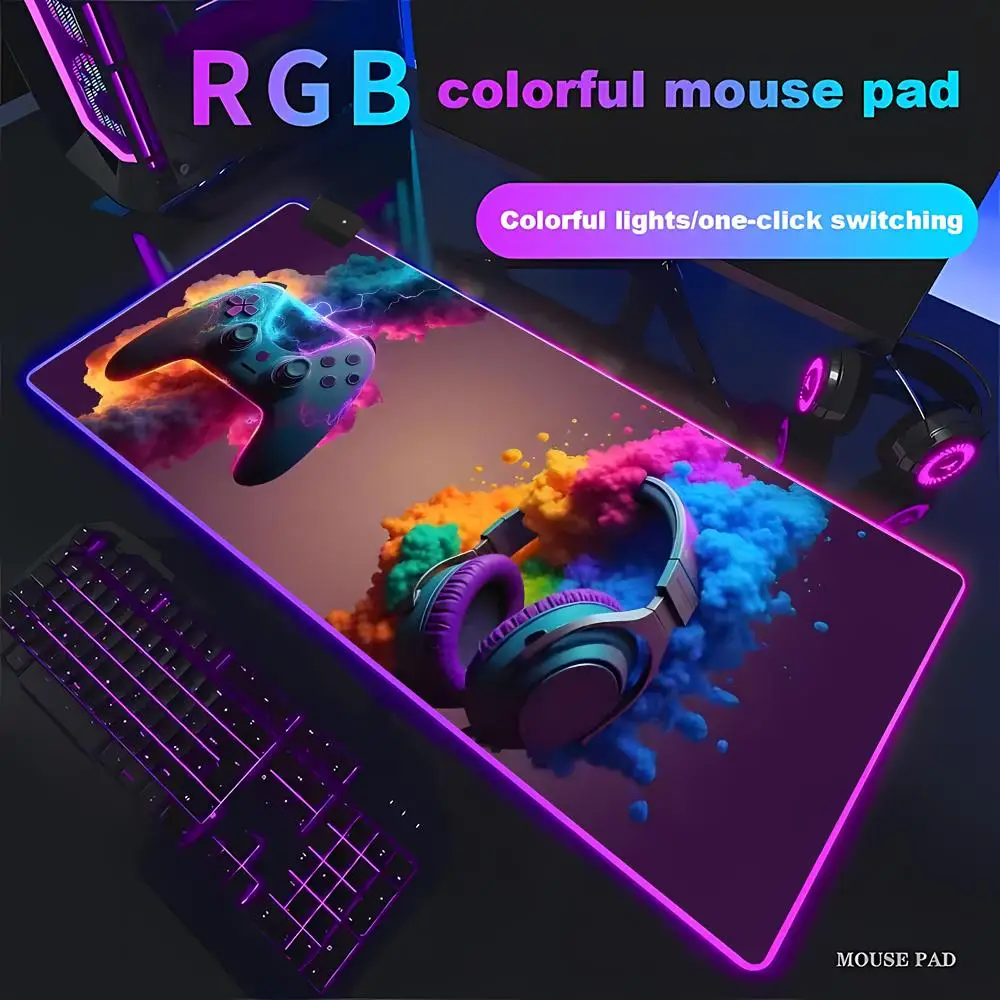 

Gamepad Pattern Mouse Pad XXL RGB Keyboard Cover Colorful MousePad LED Light E-sports HYBXAXC Computer Gamer Glow Long Desk Mat