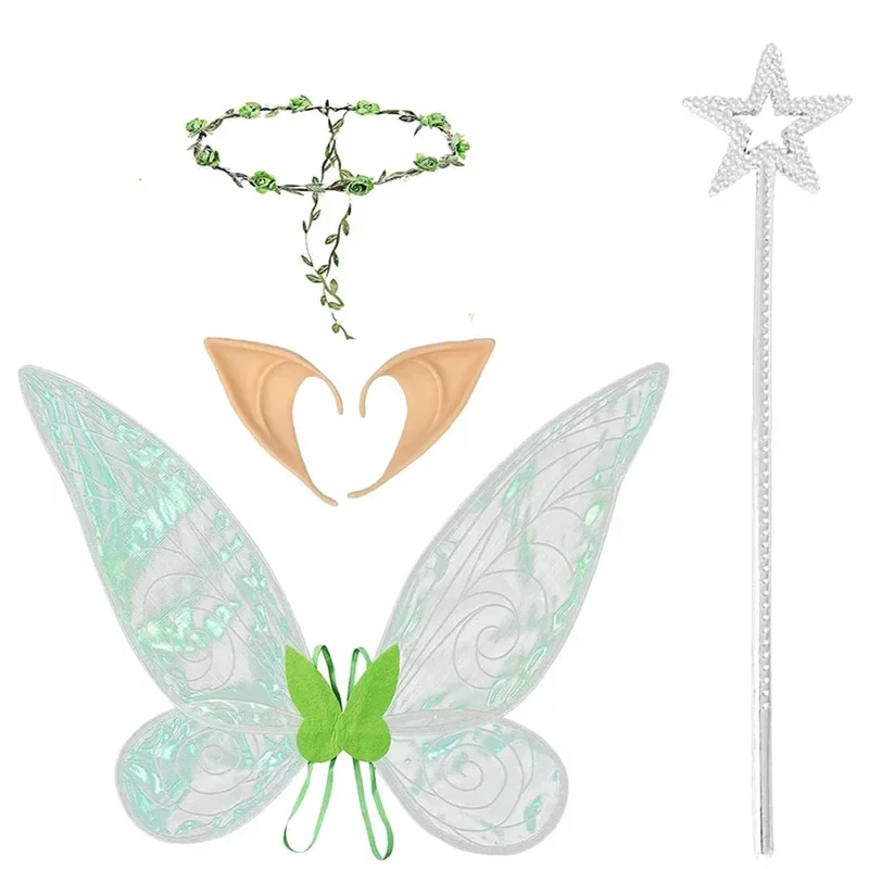 Women and Children's Fairy Wings Set, 5-piece set, Fairy Wand, Corolla, Elf Ears, Adult and Children's Fairy Wings