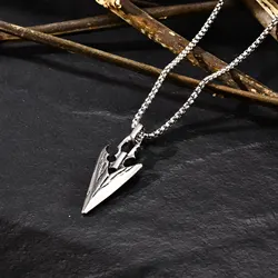 Spear Point Arrowhead Necklaces for Men, Cool Punk Stainless Steel Arrow Pendant Collar with Box Chain Gift Jewelry