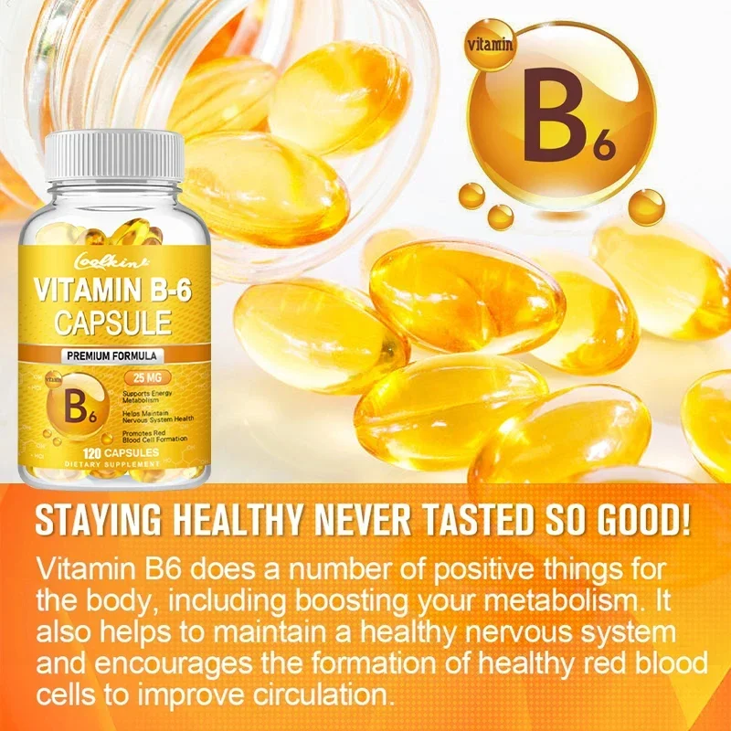 Vitamin B-6 Supplement - Maximum Absorption 120 Softgels Non-GMO, Gluten-Free Supplement