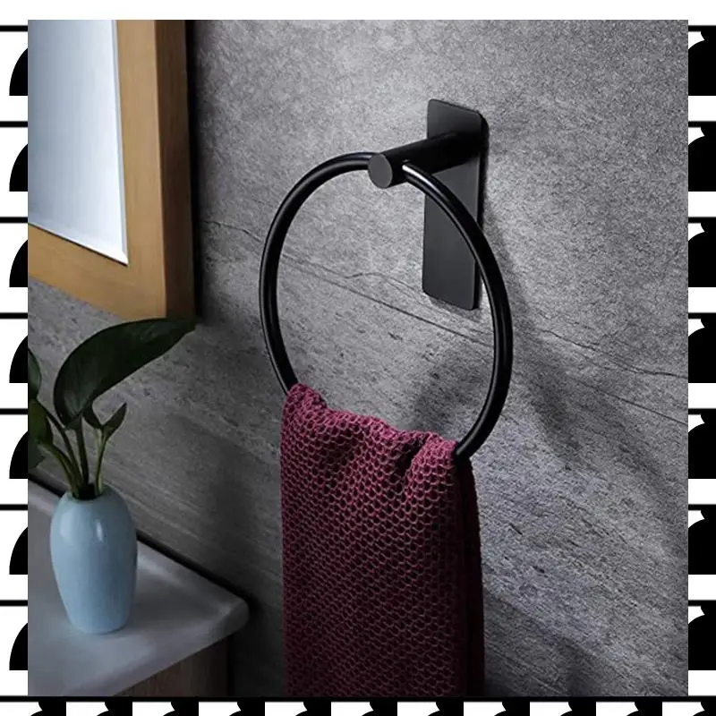 

A44U 4X Кольцо для полотенец/держатель для полотенец для рук - Самоклеящаяся круглая вешалка для полотенец Вешалка для полотенец для рук для ванной комнаты, Нержавеющая сталь Черный