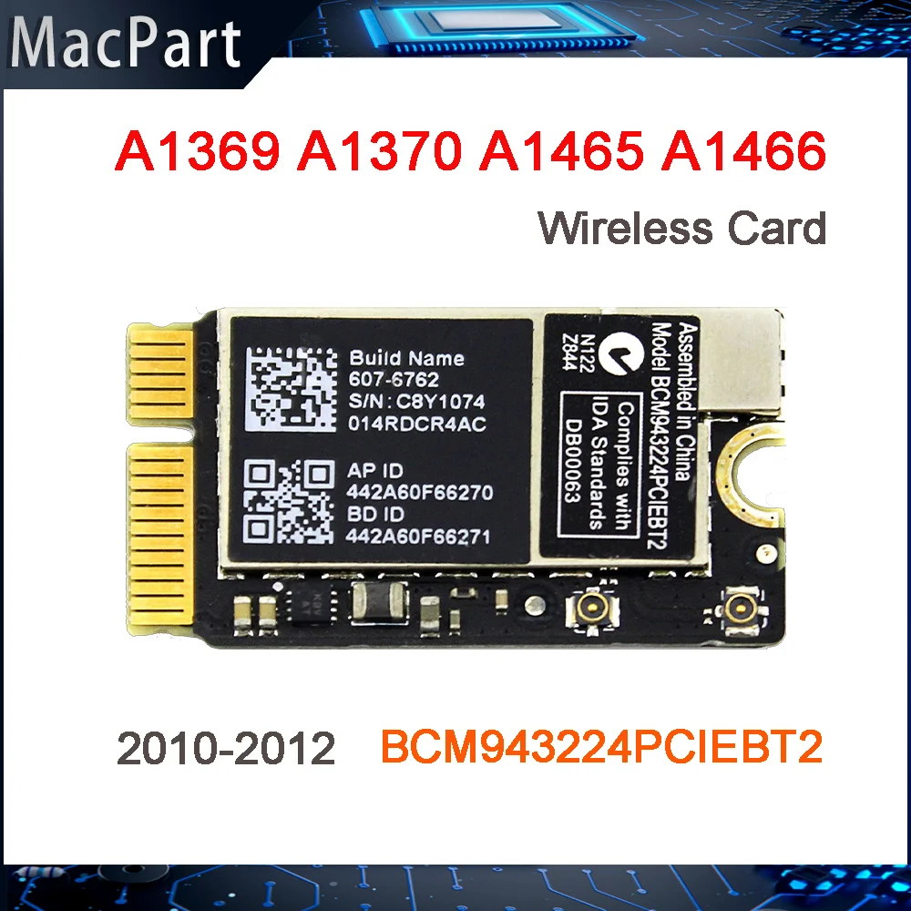 Original Used Wifi Bluetoot Airport Card BCM943224PCIEBT2 For Macbook Air A1369 A1370 A1465 A1466 Wifi Card 2010 2011 2012 Year