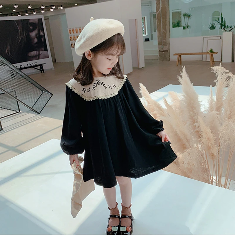 Spring Autumn Girls Dresses Children's Western Style Embroidered Fashion Princess Dress Kids Sweet Clothing