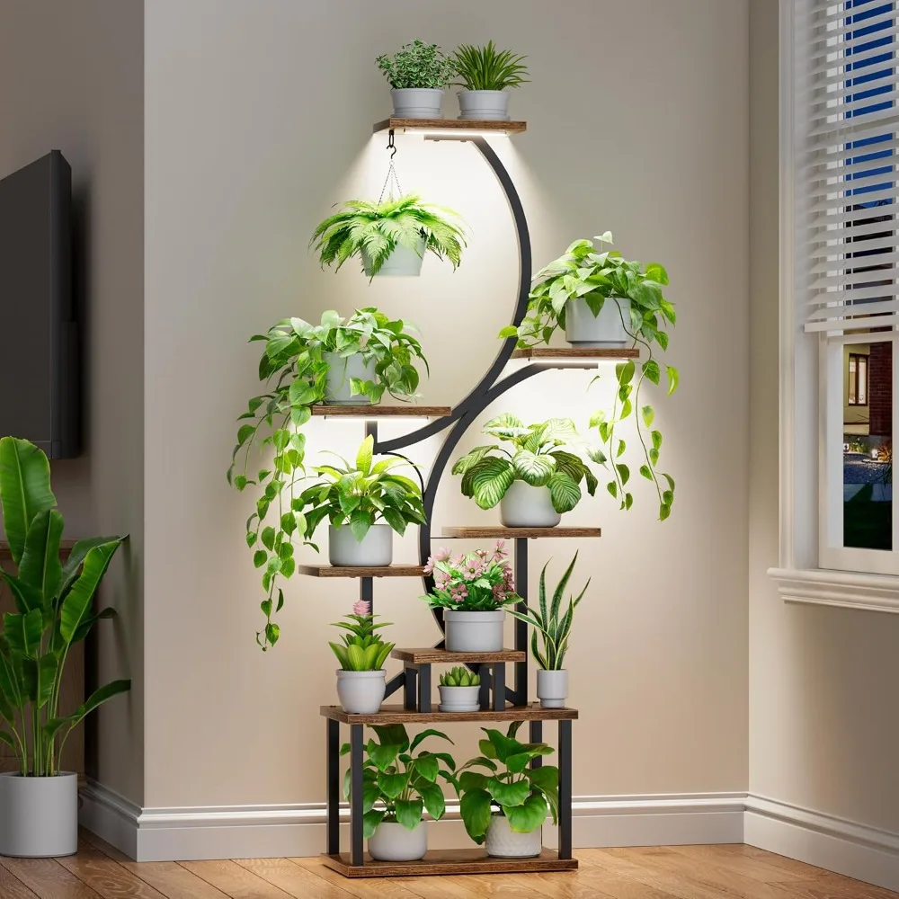 Plant Stand Indoor with Grow Lights - 62 Tall Plant Shelf, Lighted Corner Plant Stands for Indoor Growing, 8 Tiered Large Flower