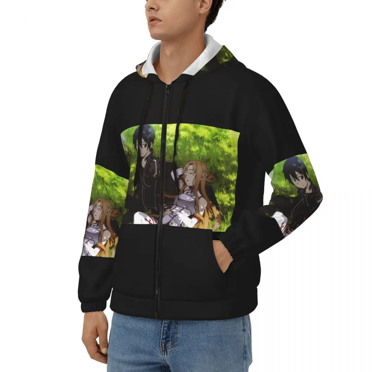 Sword Art Online Sao Yuuki Asuna Anime Zipper Hoodie Harajuku Pullover Autumn Winter Men's Women's Sweatshirt Long Sleeve Tops