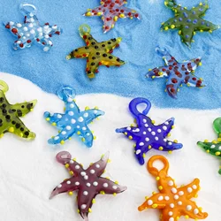 2 PCs 3D Star Fish Charms Lampwork Glass Ocean Jewelry Pendants Multicolor Summer Bracelet Necklace Accessories 3.8cm x 3.4cm