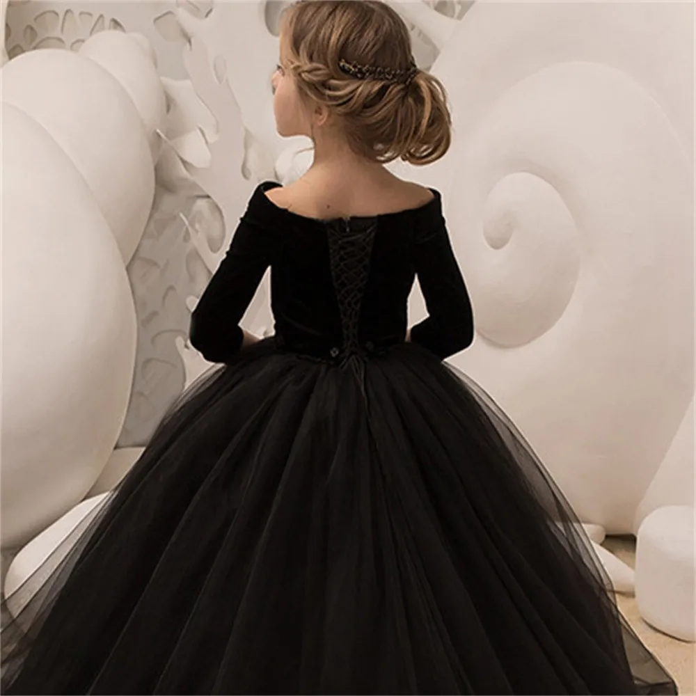 Elegante vestido de renda para meninas, princesa anjo sem ombros, vestidos de primeira comunhão, festa de casamento, presente infantil