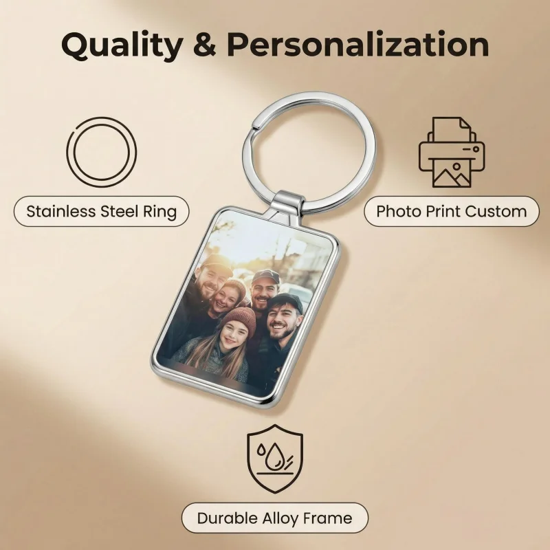 Personalisierter Foto-Schlüsselanhänger mit Lasergravur, Edelstahlring, Legierungsrahmen, Individuelles Geschenk für Geburtstag, Jahrestag, Weihnachten
