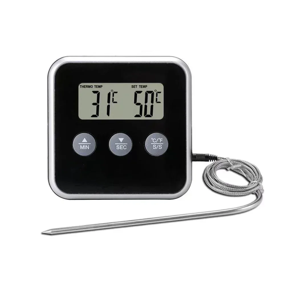 Digital Food Thermometer Probe BBQ Meat Water Oil Cooking Temperature Alarm Timer Kitchen Grill Oven Tester