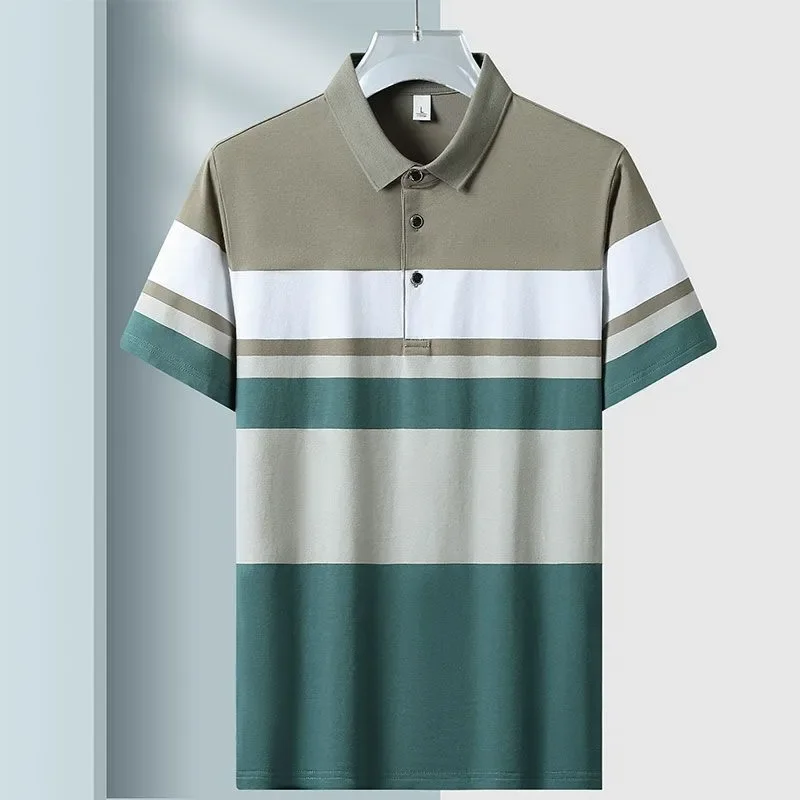 

Men's Striped Cotton Polo Shirt Short Sleeve Casual Breathable Summer Top