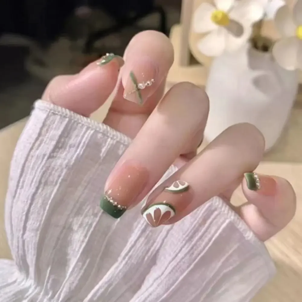 ファッションロングバレリーナ付け爪フレンチサマーカラフルフェイクネイル取り外し可能なフルカバーネイルチップ女性女の子用