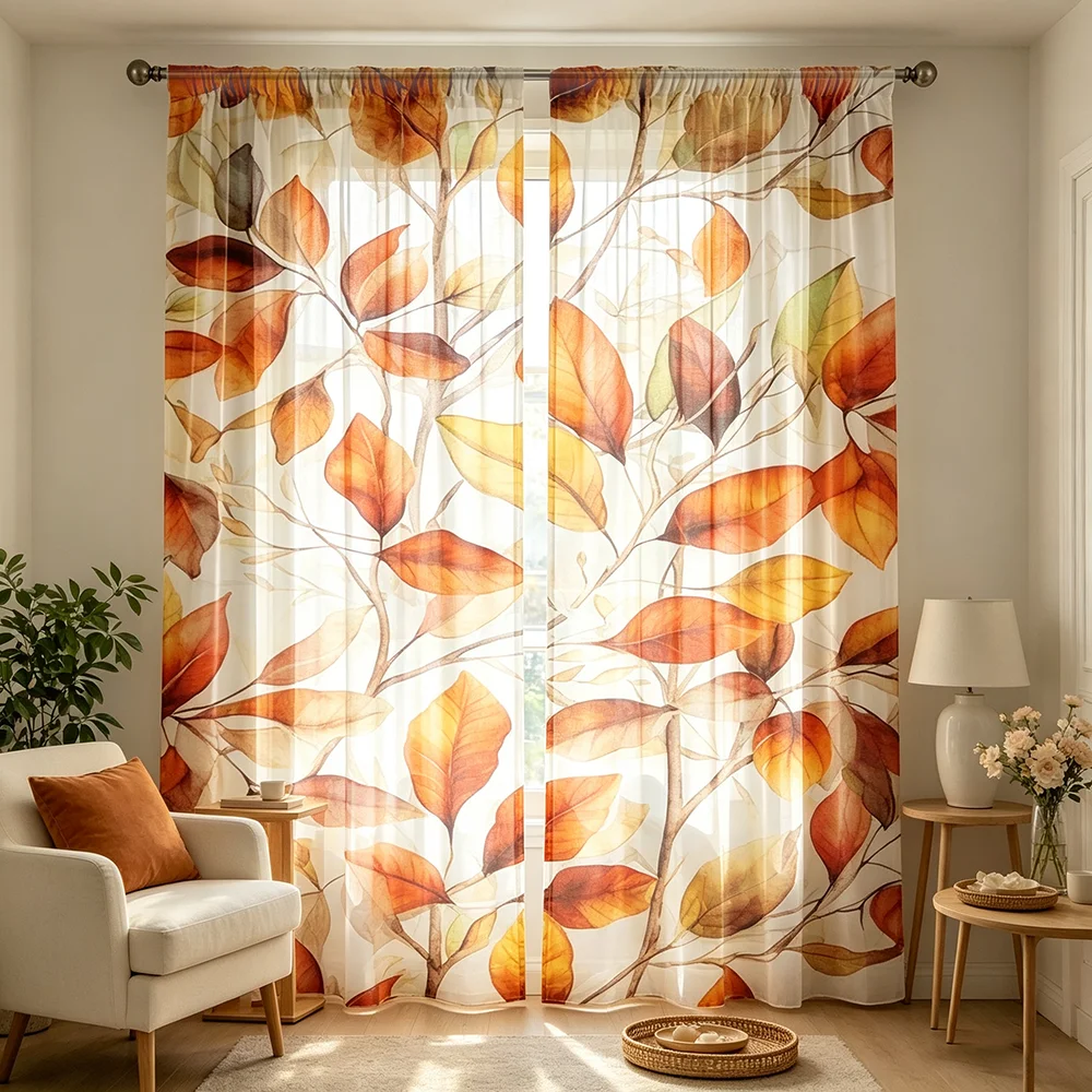 2PCS Autumn Red Leaves Sheer C - огляд і ціна Home Office Rate