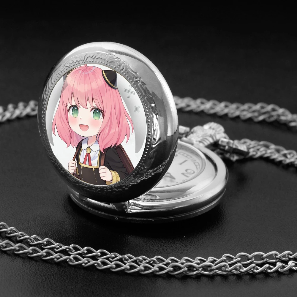 Anime Anya Forger Design orologio da tasca al quarzo Set regalo con catena durevole e quadrante con numeri arabi regalo senza tempo per ragazza