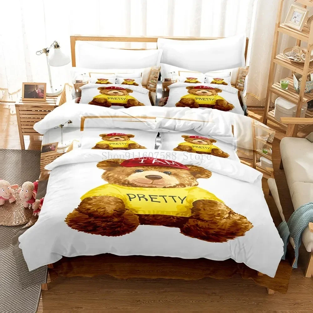 

Cartoon Teddy Bear Comfortable Duvet Quilt Cover Pillowcase Bedding Set Children Bedroom Decoration Home Textile