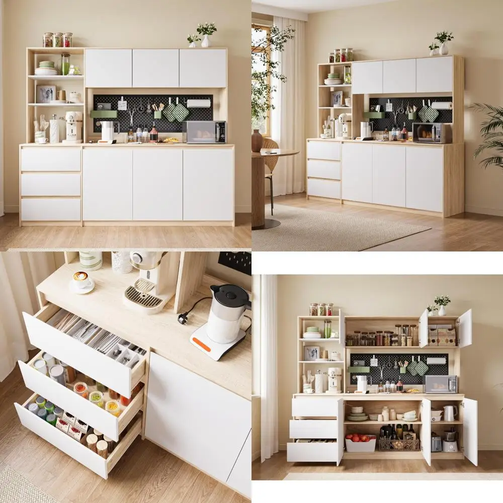 extra large kitchen pantry cabinet with microwave shelf and 3-tier external hutch
