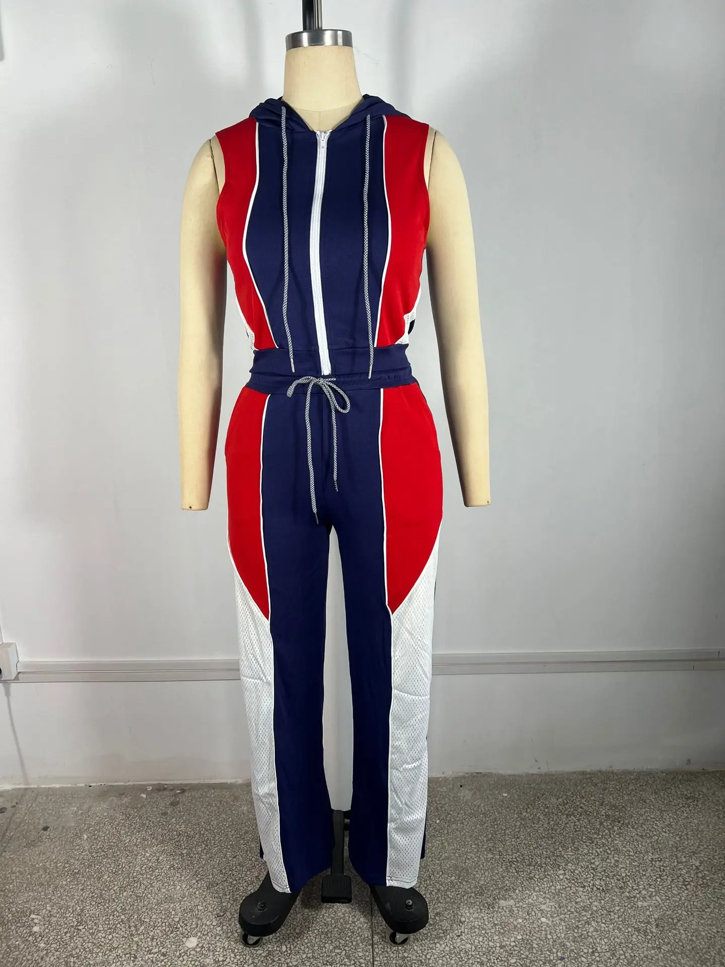 

Women 2 Piece Set Color Patchwork Zipper Fly Sleeveless Crop Top Pants Matching Set 2025 Summer Workout Outfits