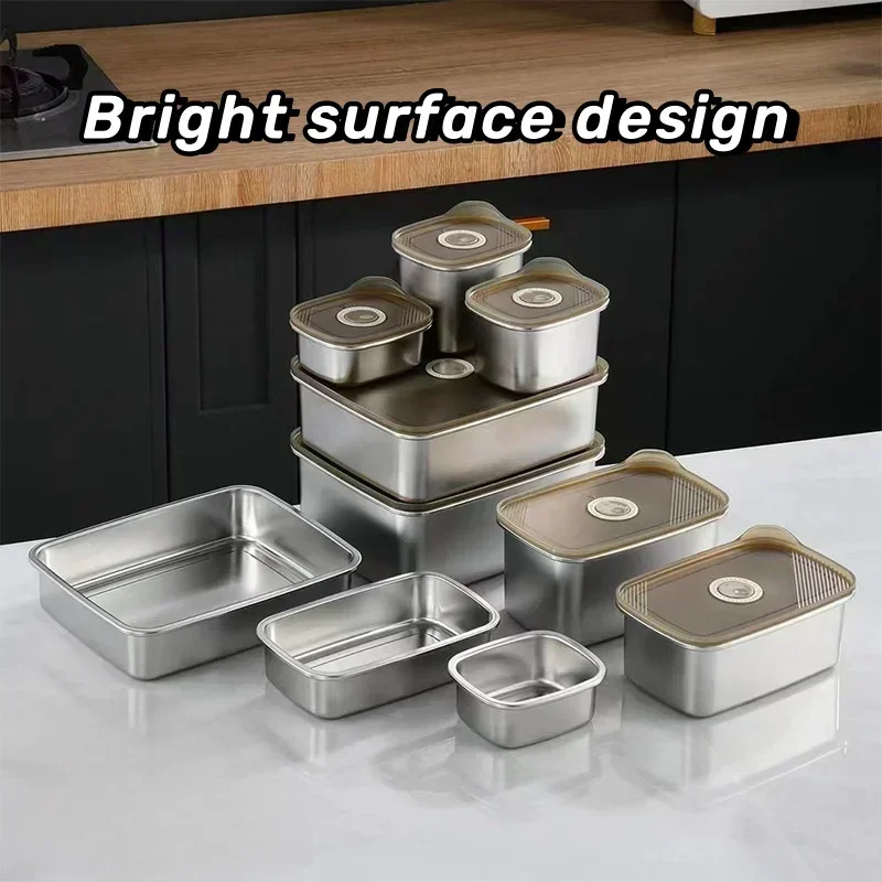 1700/2400/3200mL 304 Stainless Steel Leakproof Food Storage Container with Lid Portable Bento Box Can Be Heated and Refrigerated