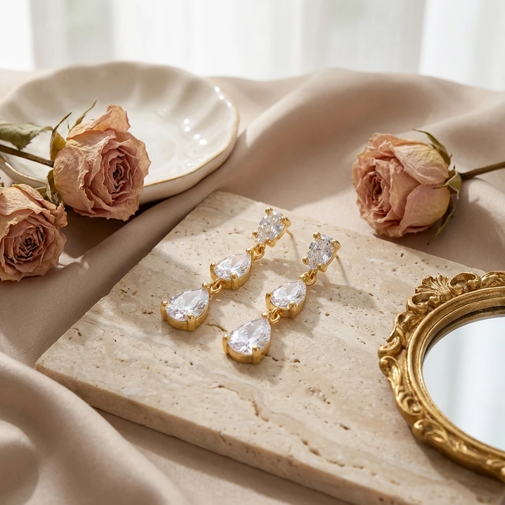 Exquisite Kristall-Wassertropfen-Ohrringe mit Kubischem Zirkonia für Damen, Silberfarben, mit Zirkon-Einlage, Hängeohrringe, Vielseitiger Partyschmuck – Detail 6