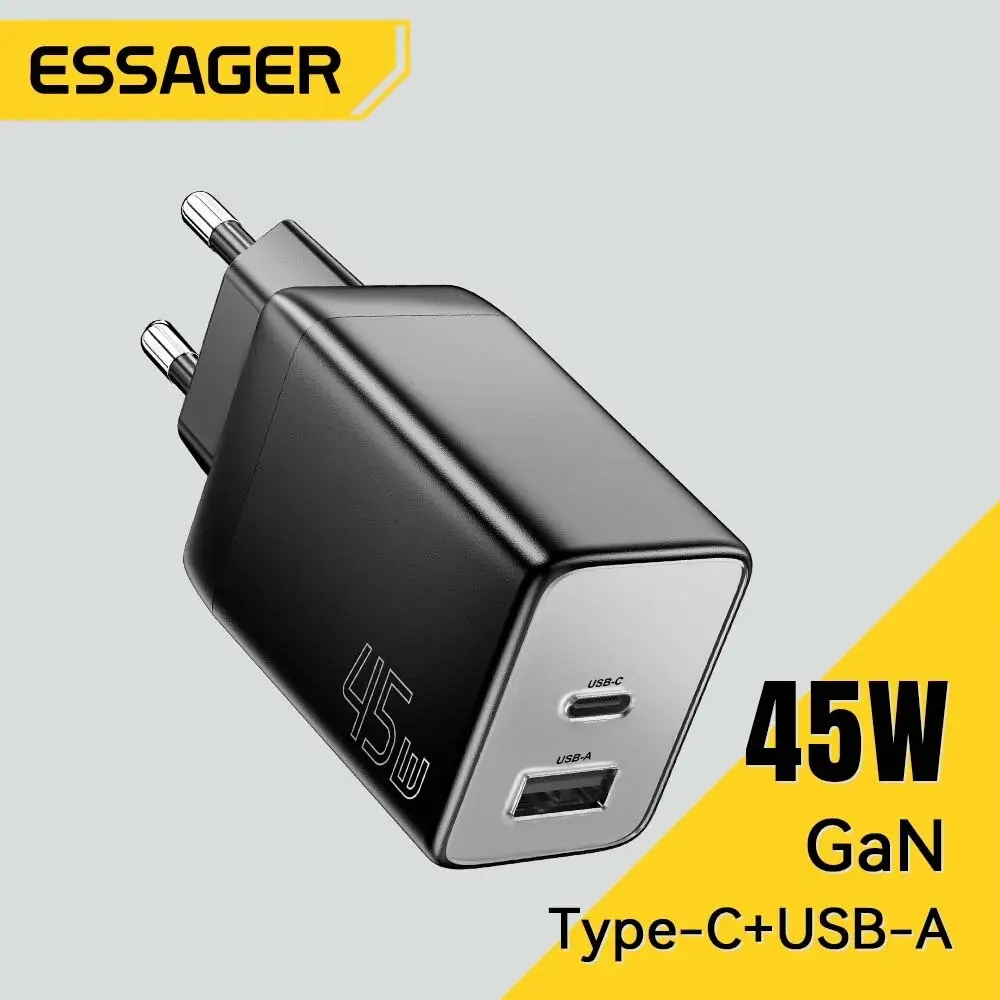 Essager GaN 45W USB Charger Fast Charger PD QC 3.0 USB C Charger Quick Charger For iPhone 14 13 Travel Charger for Samsung S21