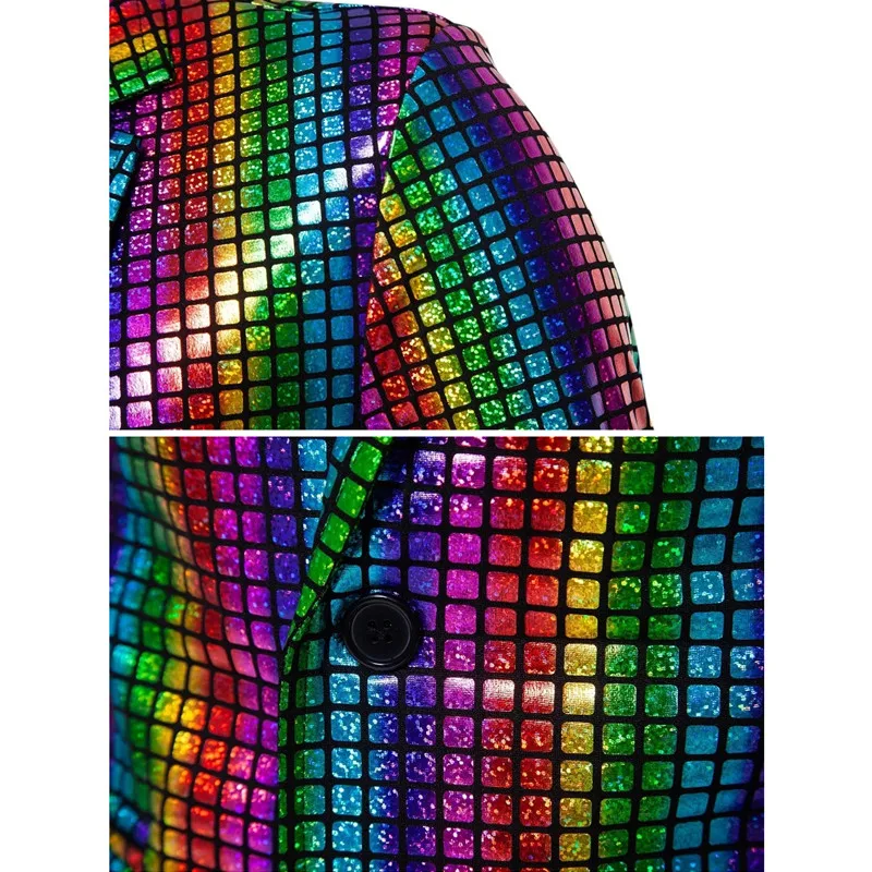 2026 Rainbow Color Men\'s Striped Suit Two-Piece, Fashion Suit Jacket and Pants, Green Silver Sets (Light Thin Stretch Fabrics)