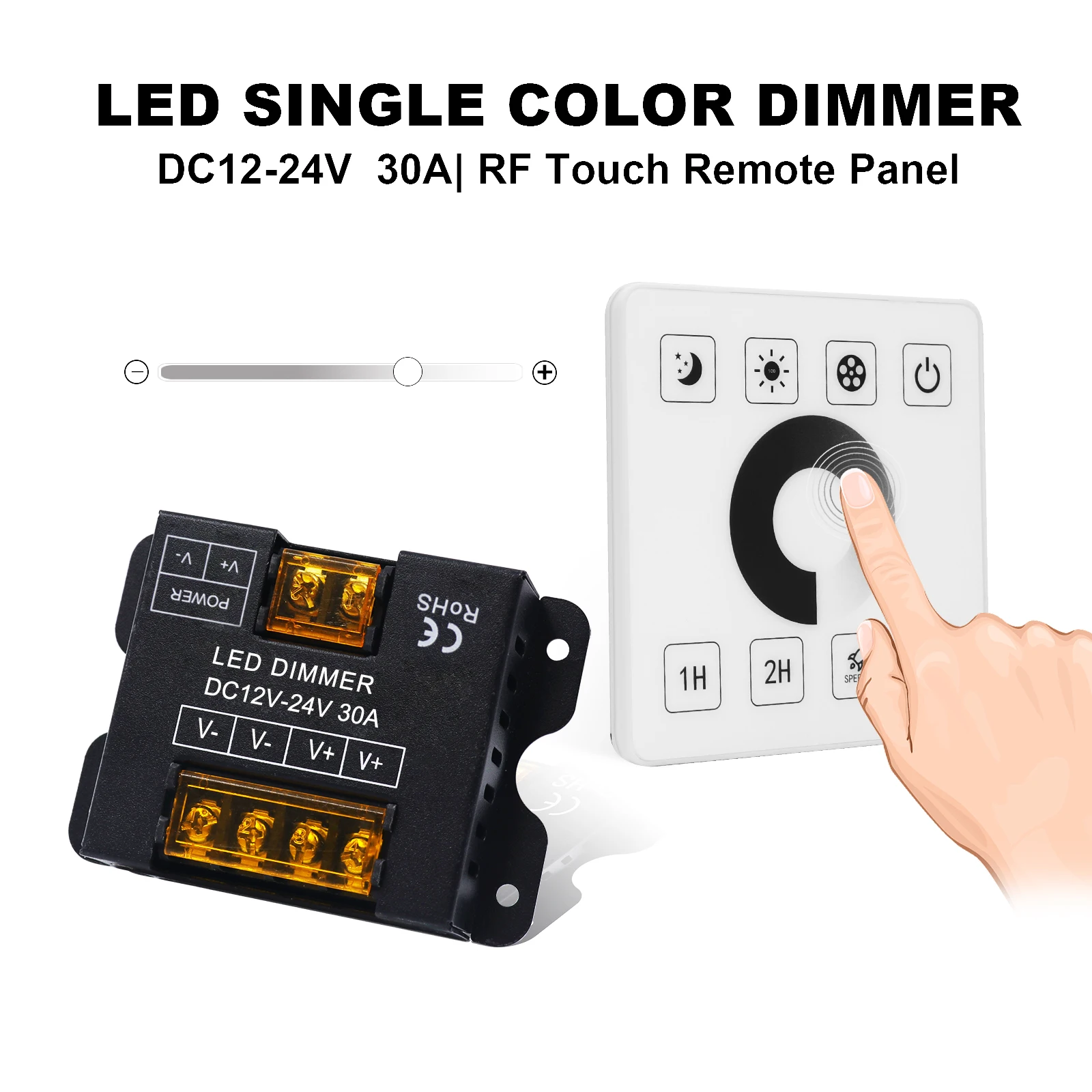 

DC12-24V 30A LED Strip Controller With RF Touch Remote Use For Single Color LED Light