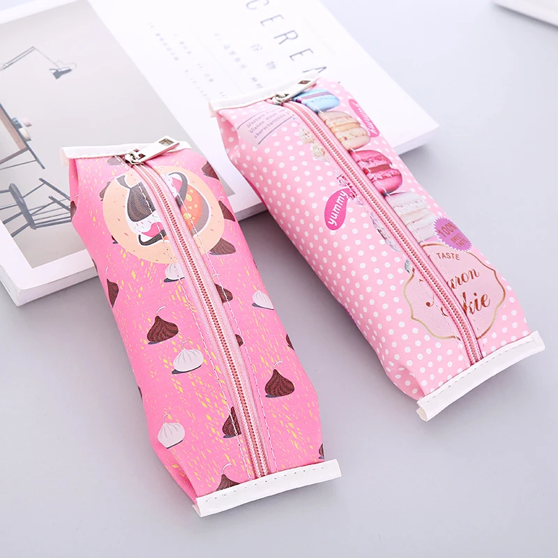 10pcs Wholesale Macaron Cracker School Pencil Case Cute PU Leather pencil bag Stationery pencil pouch office school supplies