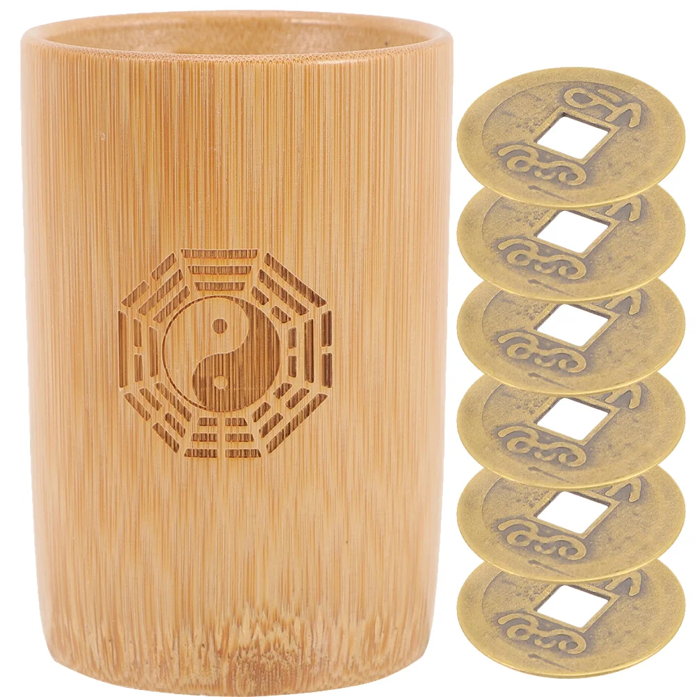 I Ching Divination Bamboo Tube Fortune Telling Prop Game Accessories Bucket Decor Coin Tool Chinese Copper Coins