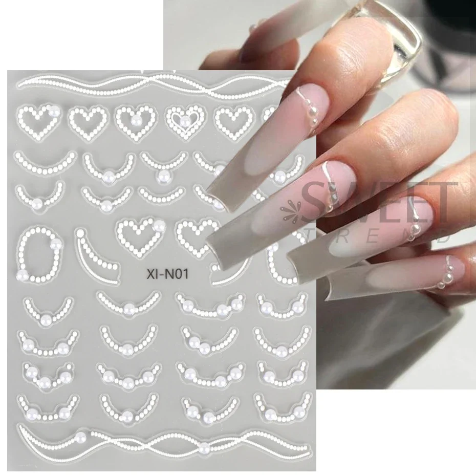 Adesivi per unghie 5D in metallo con stelle argentate in rilievo, catena di strass in resina a colori misti, perle, decorazione olografica incisa in stile Y2K