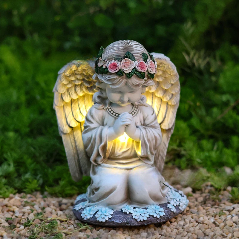 

New Explosive Resin Prayer Angel Solar Light Outdoor Little Girl Decoration Garden Ornament Home Courtyard Light