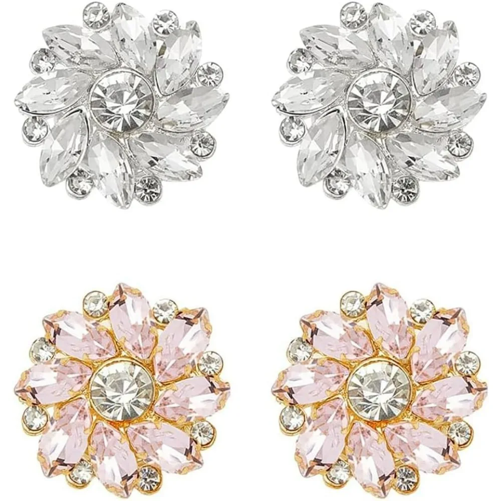 

4Pcs 2 Styles Rhinestone Buttons Cover Flower Sleeve Buttons Cover Detachable Shirt Button Clips Jewelry for Dress Suit Tux